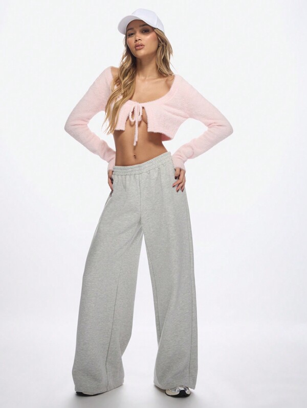 missguided MISSGUIDED Fluffy Fuzzy Crop Cardigan Front Tie Long Sleeve Sweater