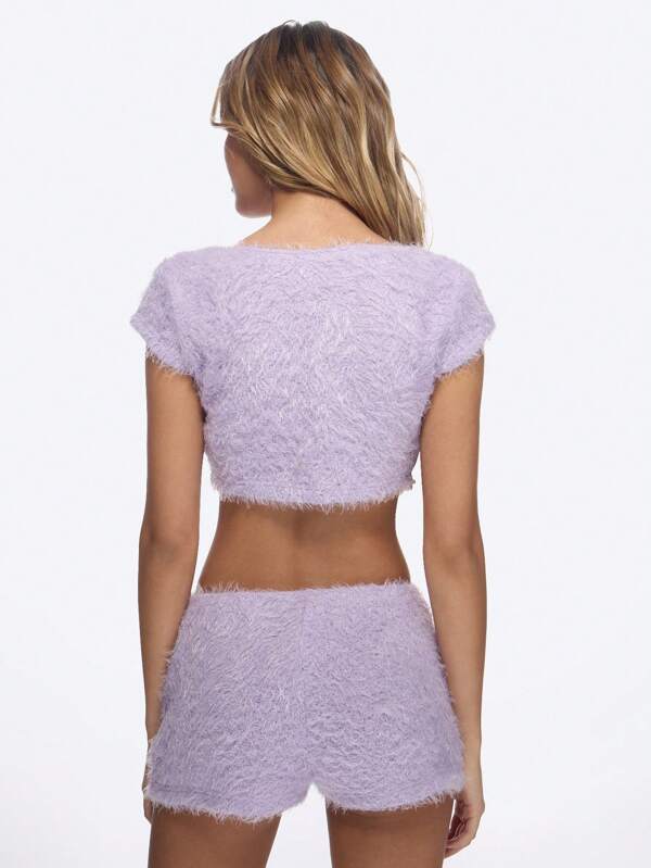 Missguided MISSGUIDED Fluffy Fuzzy Knit Two-Piece Outfits With Shorts