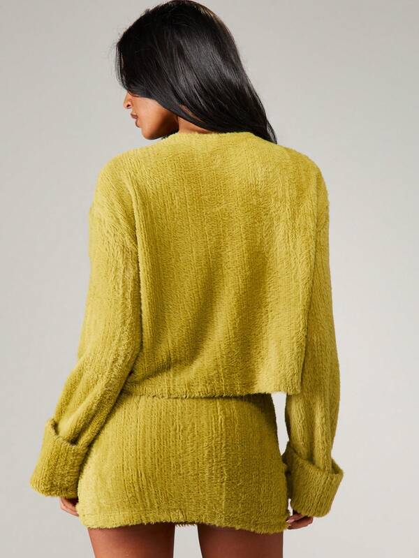 Missguided MISSGUIDED Fluffy Knit Button Front Cardigan With Mini Skirt