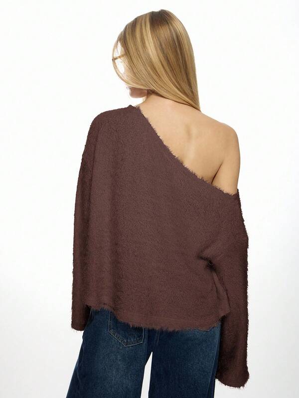 Missguided MISSGUIDED Fluffy Knit Off Shoulder Sweater With Bell Sleeves