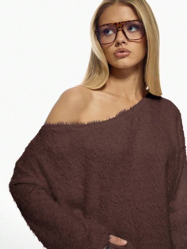 Missguided MISSGUIDED Fluffy Knit Off Shoulder Sweater With Bell Sleeves