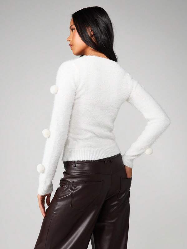 Missguided MISSGUIDED Fluffy Knit Sweater With Pom Poms