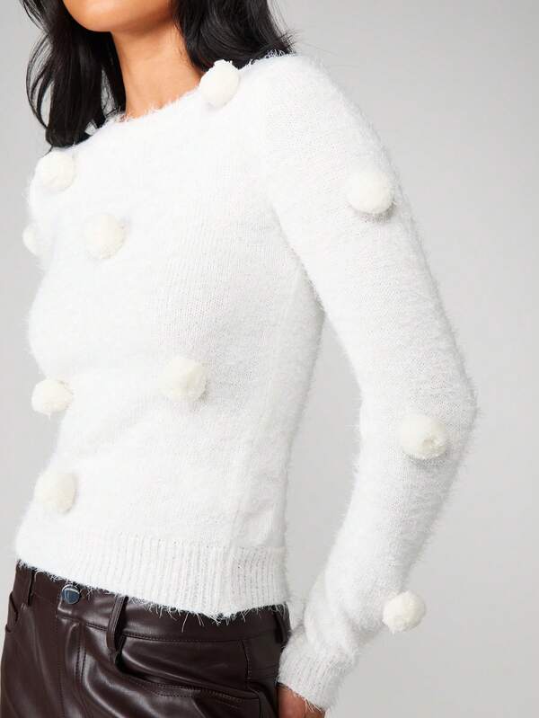 Missguided MISSGUIDED Fluffy Knit Sweater With Pom Poms