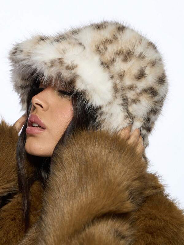missguided MISSGUIDED Fluffy Leopard Print Bucket Hat With Faux Fur