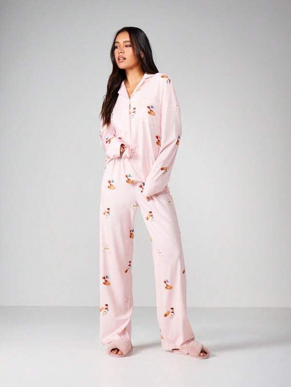 Missguided MISSGUIDED Food Print Pajama Set With Button Front