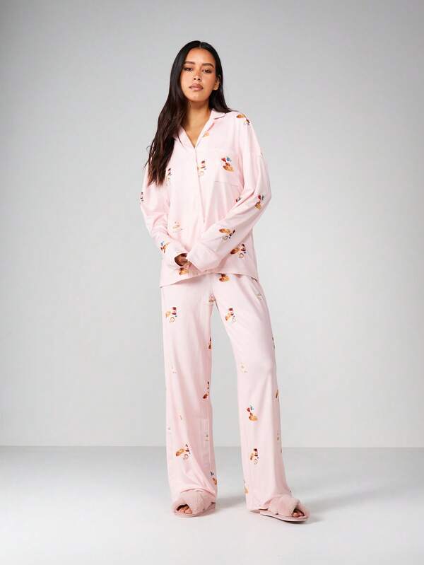 missguided MISSGUIDED Food Print Pajama Set With Button Front