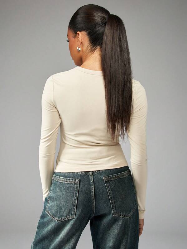 Missguided MISSGUIDED Form Fitting Long Sleeve Crew Neck T-Shirt