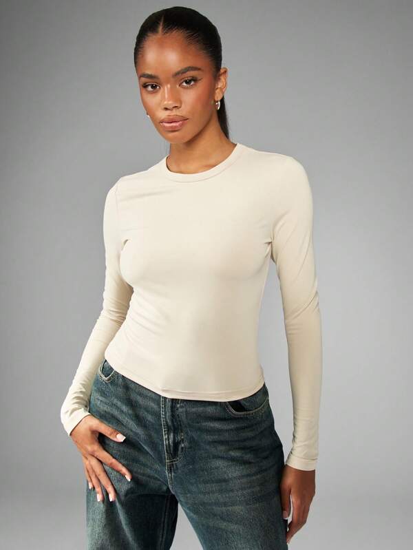 missguided MISSGUIDED Form Fitting Long Sleeve Crew Neck T-Shirt