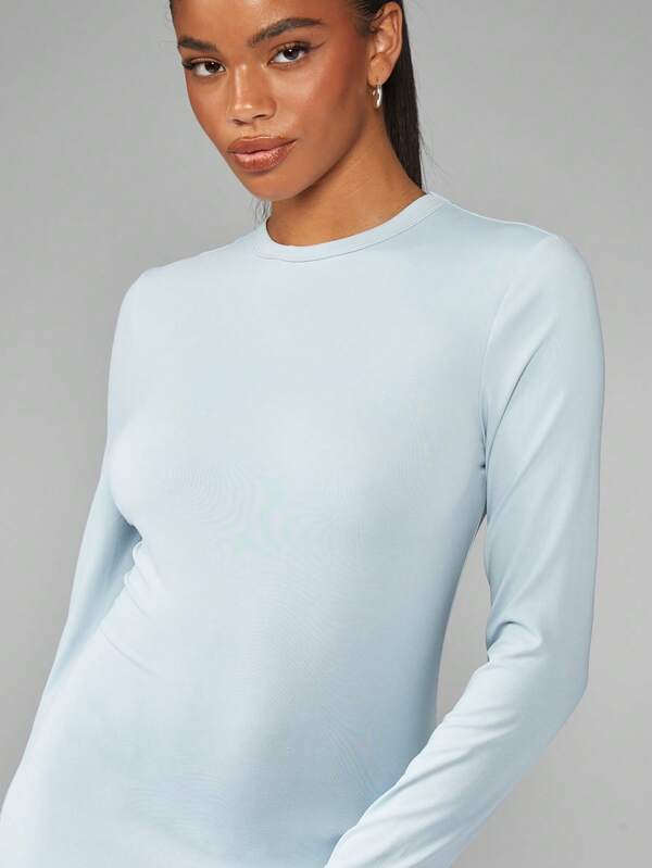 Missguided MISSGUIDED Form Fitting Long Sleeve Mini Dress With Round Neck
