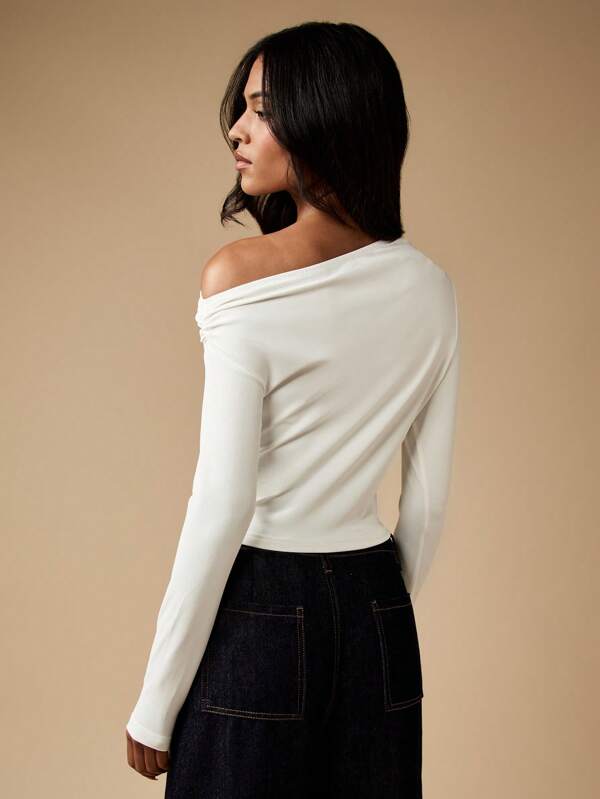 Missguided MISSGUIDED Form Fitting Off Shoulder Long Sleeve Crop Top