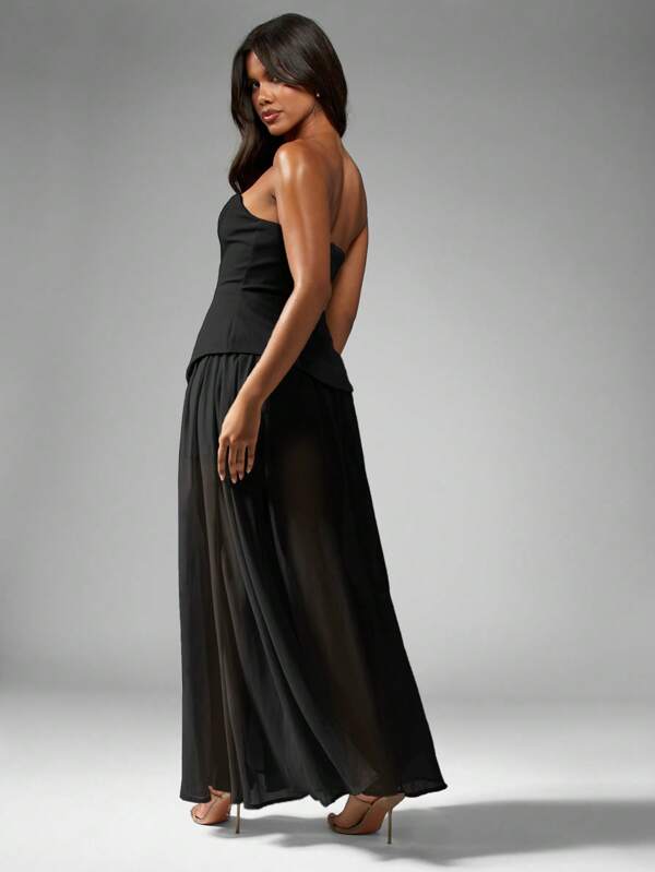 Missguided MISSGUIDED Formal Ball Gown Maxi Dress With Sweetheart Neckline Side Slit Corset Bustier