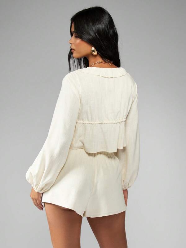 Missguided MISSGUIDED Frill Smock Top And Shorts Two Piece Co Ord Set