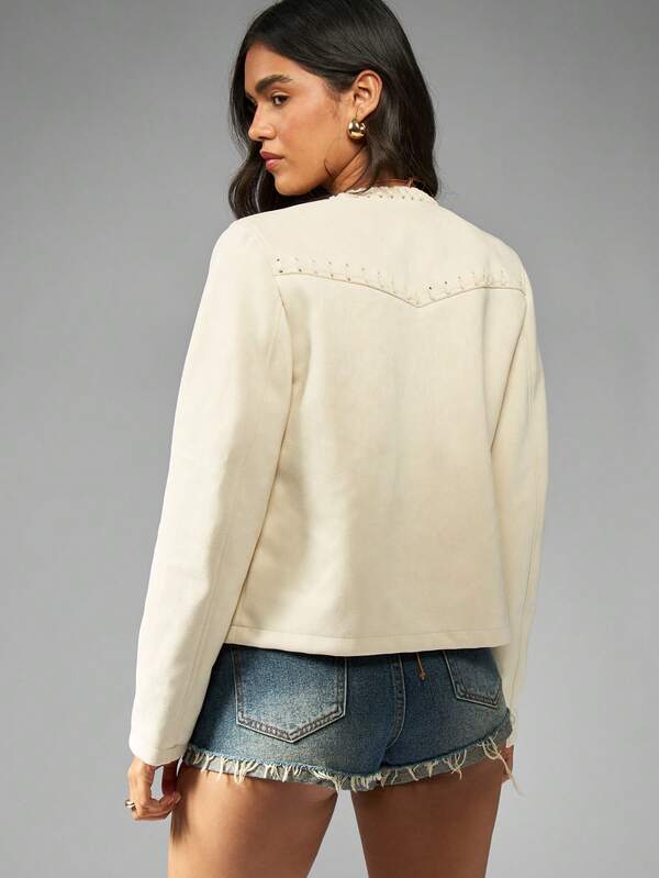 Missguided MISSGUIDED Fringed Crop Jacket With Lace Up Front Design