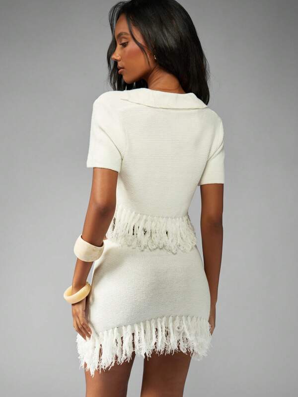 Missguided MISSGUIDED Fringed Knit Crop Top And Mini Skirt Set