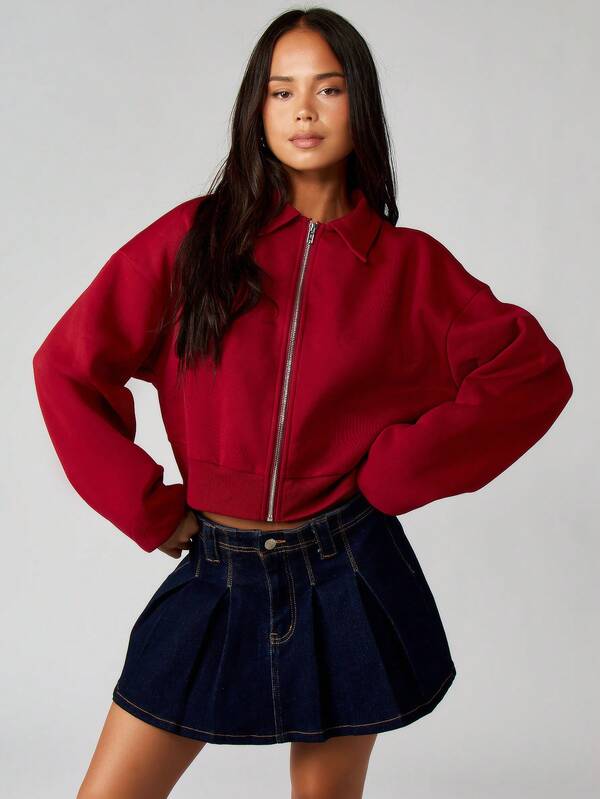 Missguided MISSGUIDED Full Zip Collared Sweatshirt With Long Sleeves