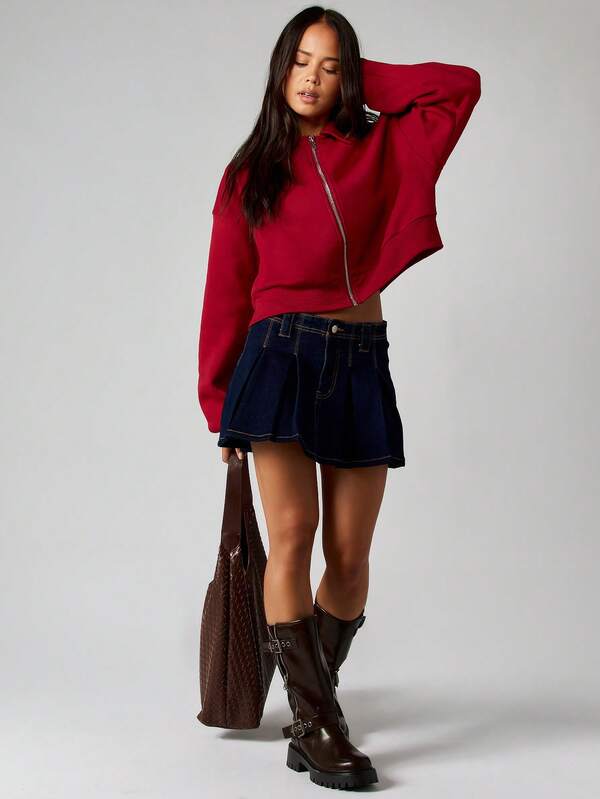 Missguided MISSGUIDED Full Zip Collared Sweatshirt With Long Sleeves