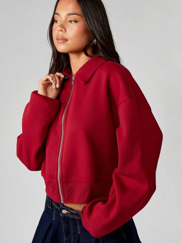 missguided MISSGUIDED Full Zip Collared Sweatshirt With Long Sleeves