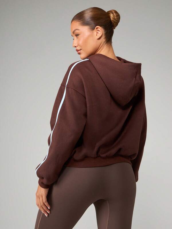 Missguided MISSGUIDED Full Zip Hooded Sweatshirt With Contrast Piping