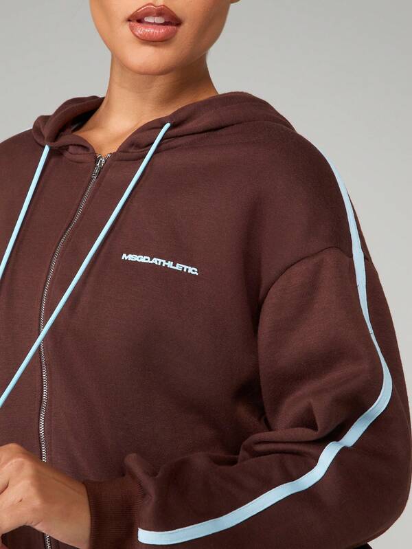 Missguided MISSGUIDED Full Zip Hooded Sweatshirt With Contrast Piping