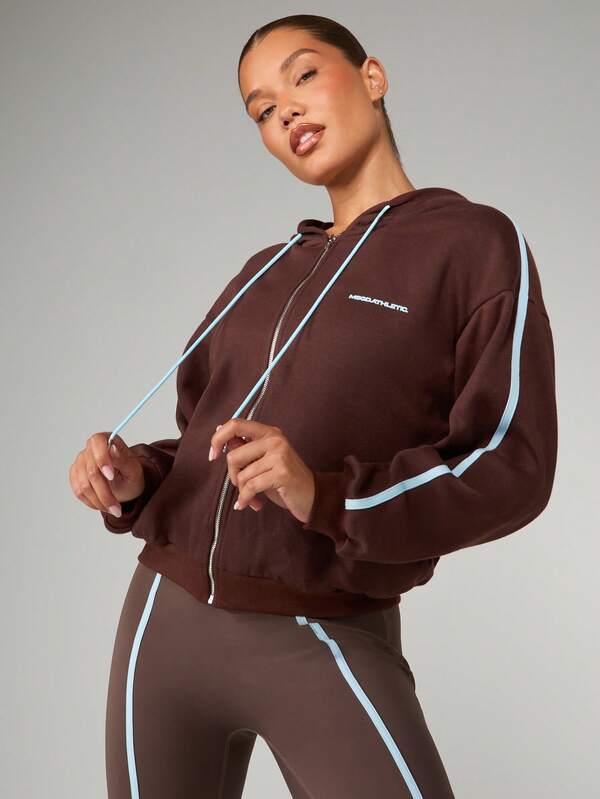 missguided MISSGUIDED Full Zip Hooded Sweatshirt With Contrast Piping