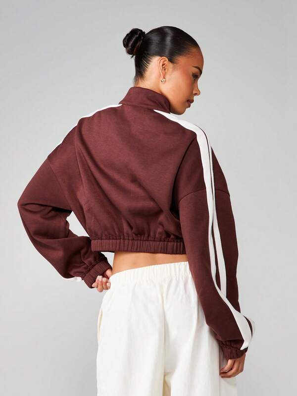 Missguided MISSGUIDED Full-Zip Sweatshirt With White Side Stripes