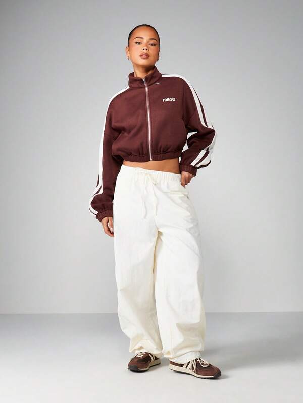 Missguided MISSGUIDED Full-Zip Sweatshirt With White Side Stripes