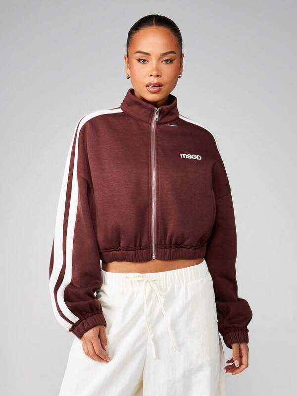 missguided MISSGUIDED Full-Zip Sweatshirt With White Side Stripes