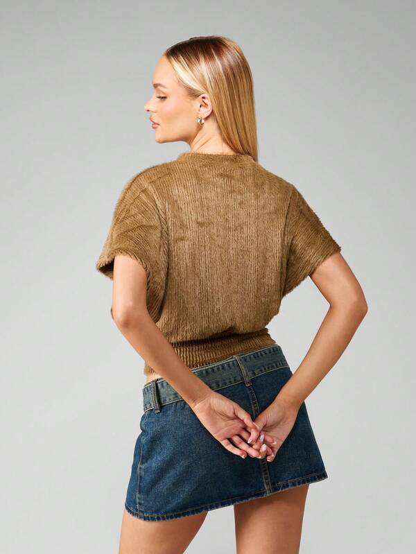 Missguided MISSGUIDED Fuzzy Crop Sweater With Cinched Waist And Mock Neck