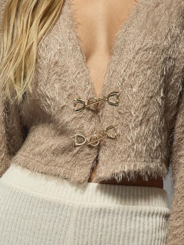 Missguided MISSGUIDED Fuzzy Eyelash Knit Cropped Cardigan With Clasp