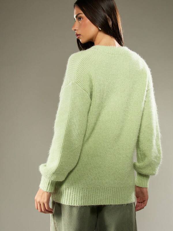 Missguided MISSGUIDED Fuzzy Knit Button Up Cardigan With Ribbed Trim
