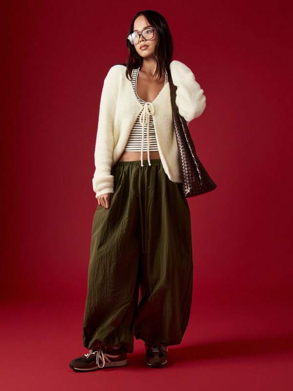 Missguided MISSGUIDED Fuzzy Knit Cardigan With Front Tie And Balloon Sleeves