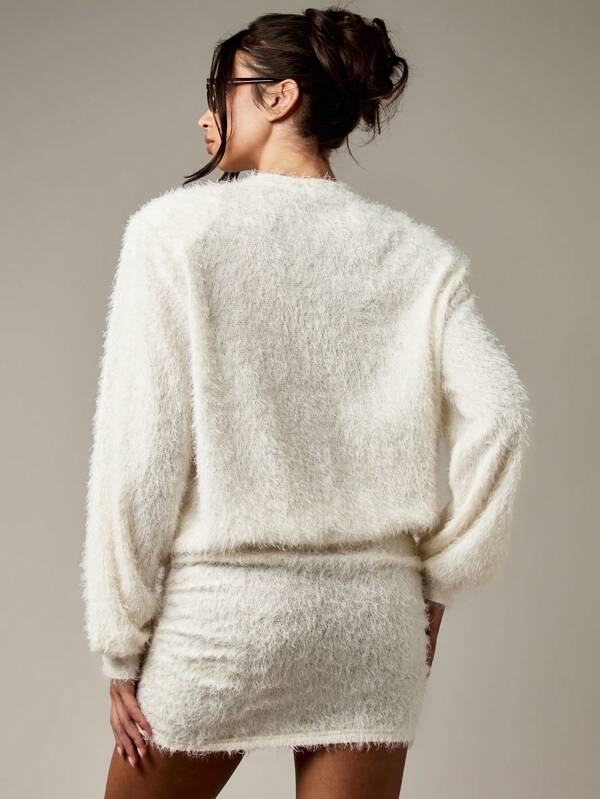 Missguided MISSGUIDED Fuzzy Knit Mini Sweater Dress With Long Sleeves