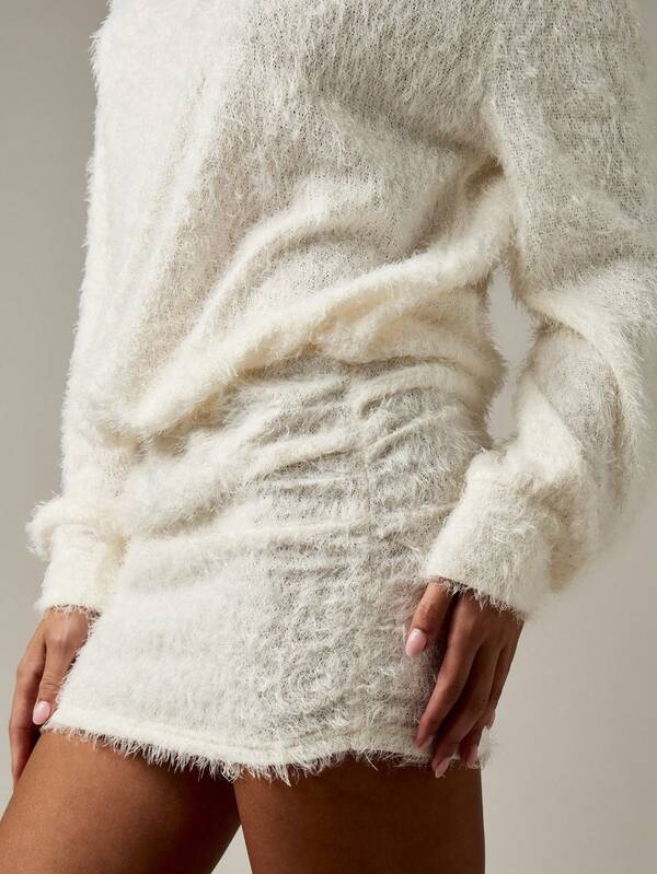 Missguided MISSGUIDED Fuzzy Knit Mini Sweater Dress With Long Sleeves