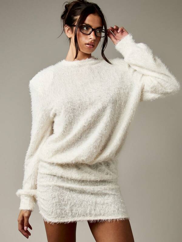 missguided MISSGUIDED Fuzzy Knit Mini Sweater Dress With Long Sleeves