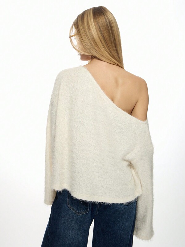Missguided MISSGUIDED Fuzzy Off Shoulder Sweater With Long Sleeves