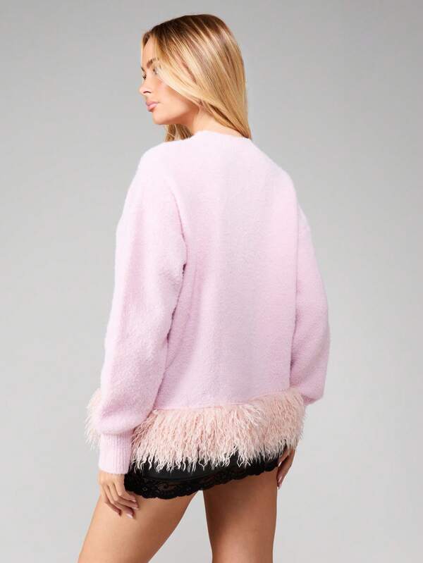 Missguided MISSGUIDED Fuzzy Sweater With Feather Trim