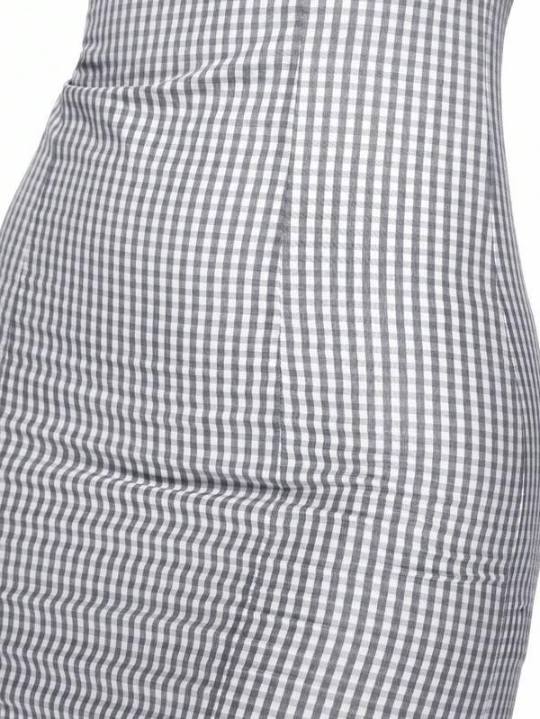 Missguided MISSGUIDED Gingham Bandeau Strapless Ruched Mini Dress