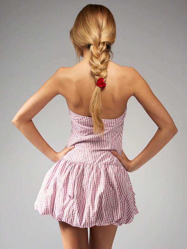 Missguided MISSGUIDED Gingham Bubble Hem Ruched Mini Dress