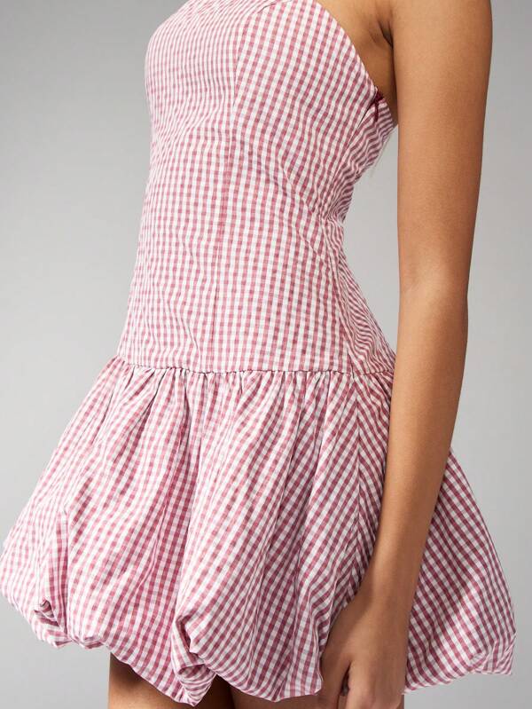 Missguided MISSGUIDED Gingham Bubble Hem Ruched Mini Dress
