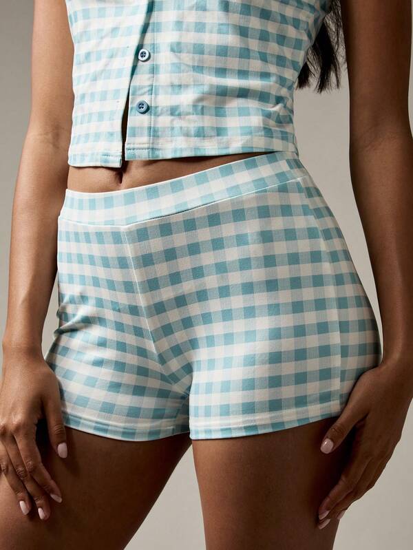 Missguided MISSGUIDED Gingham Check Co Ord Set With Button Front Top And Shorts