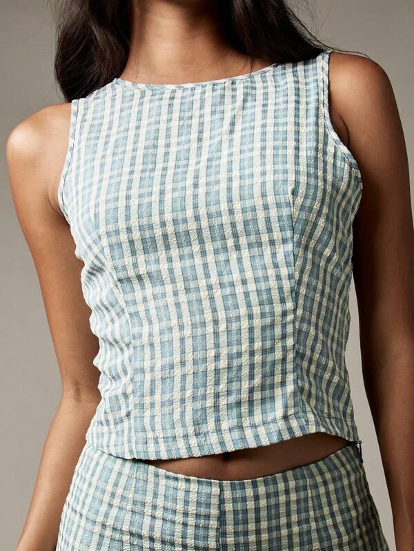 Missguided MISSGUIDED Gingham Check Co Ord Set With Crop Top And Shorts