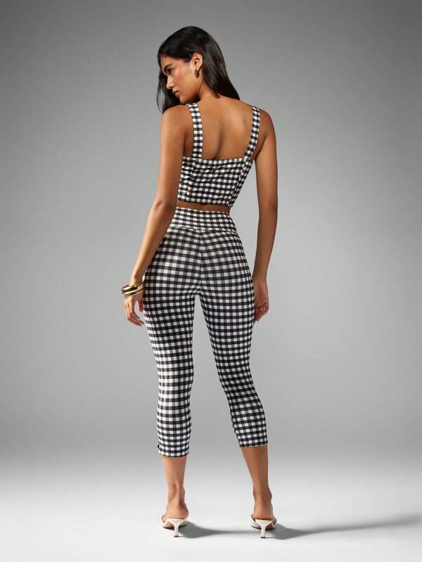 Missguided MISSGUIDED Gingham Check Corset With Matching Cropped Pants