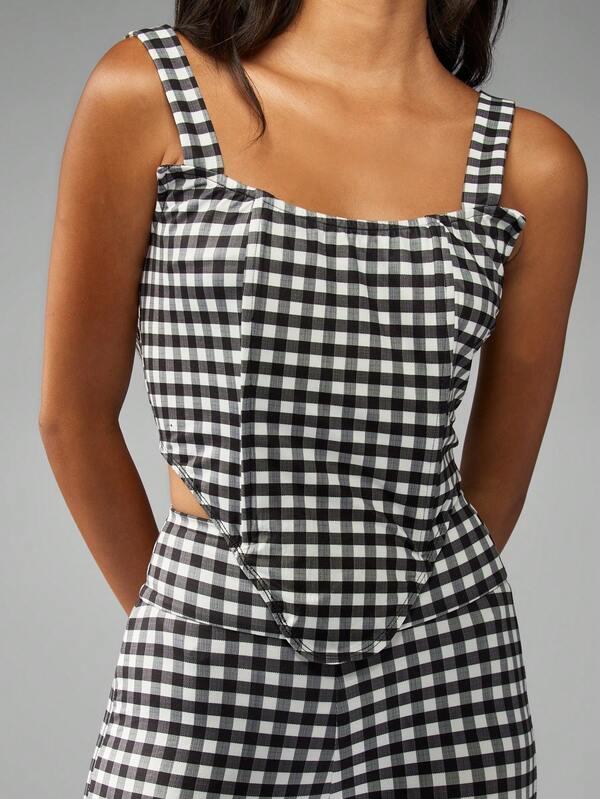 Missguided MISSGUIDED Gingham Check Corset With Matching Cropped Pants