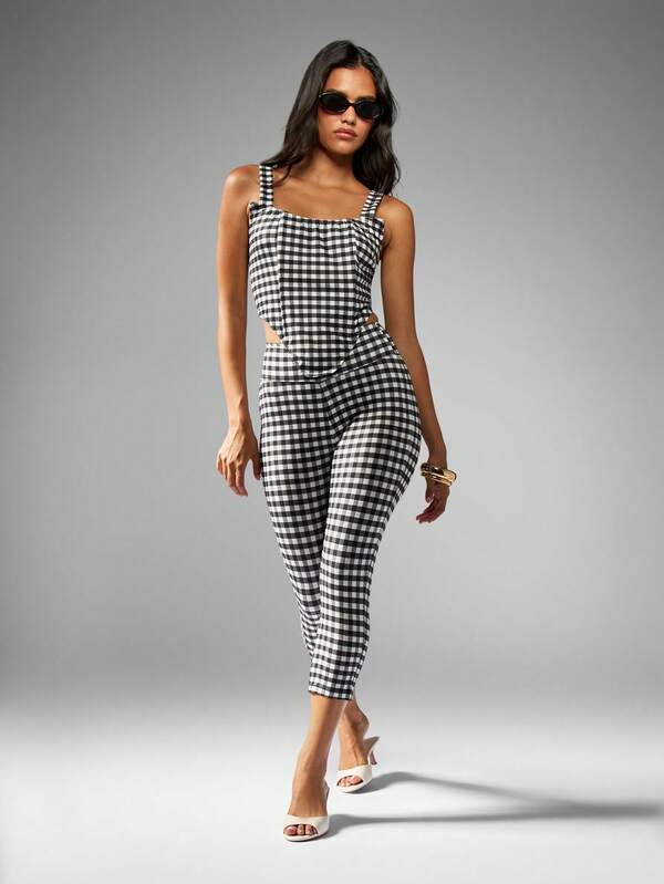 Missguided MISSGUIDED Gingham Check Corset With Matching Cropped Pants