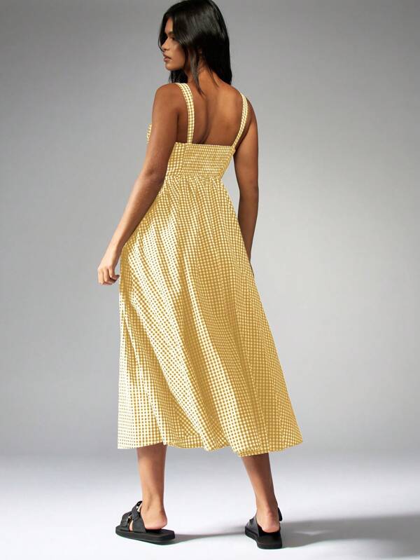 Missguided MISSGUIDED Gingham Corset Midi Dress With Slit