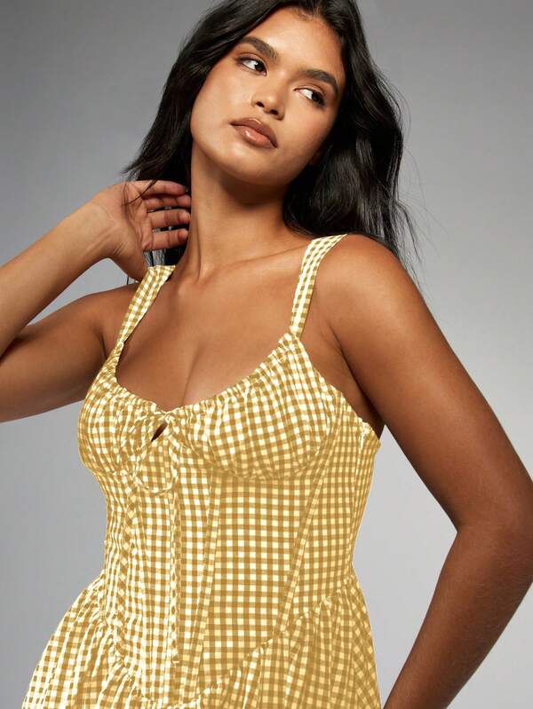 Missguided MISSGUIDED Gingham Corset Midi Dress With Slit