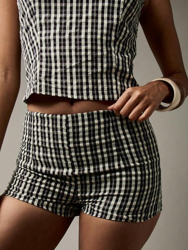 Missguided MISSGUIDED Gingham Crop Top And Shorts Two Piece Co Ord