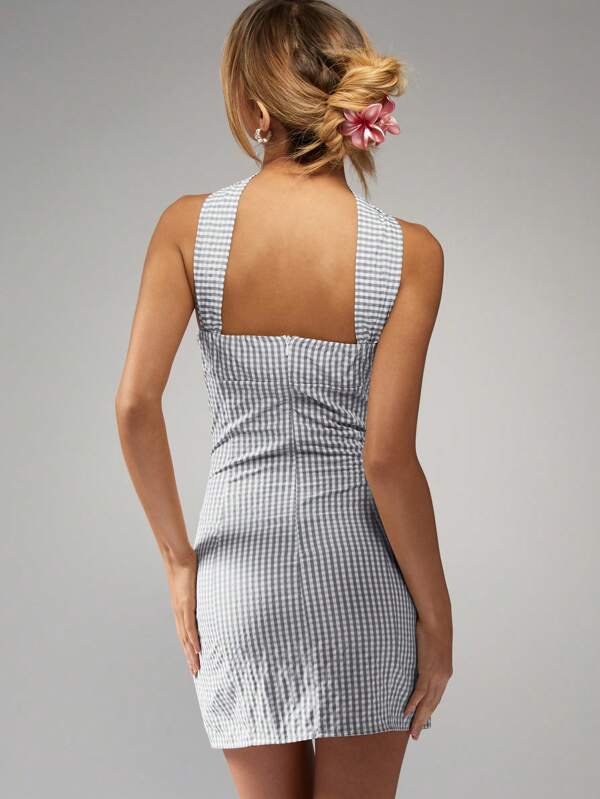 Missguided MISSGUIDED Gingham Print Bodycon Mini Dress Square Neckline