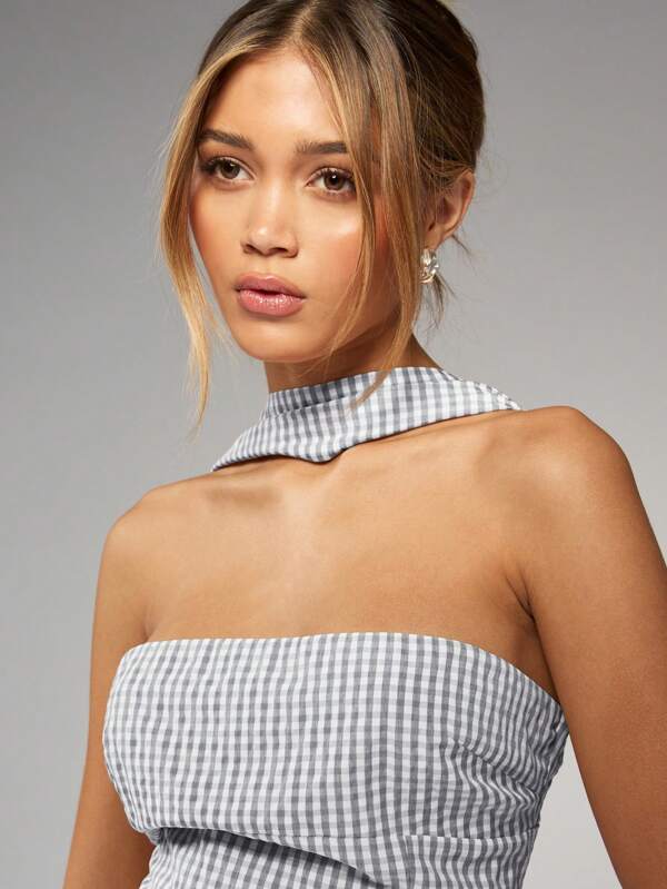 Missguided MISSGUIDED Gingham Print Bodycon Mini Dress Square Neckline