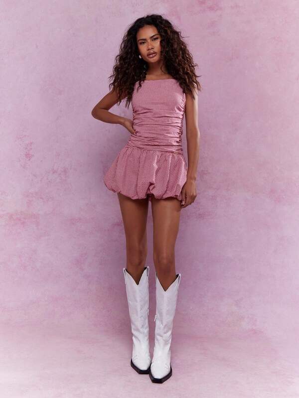 Missguided MISSGUIDED Gingham Print Bubble Hem Cami Mini Dress Cute Sundress